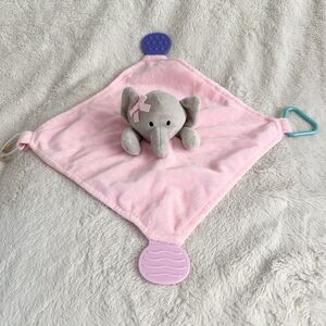 Modern Baby Elephant Pink Plush Security Blanket Lovey Teether Rattle 11”